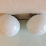 Pair of globe half moon ceiling lights in opaline vintage 60s-70s