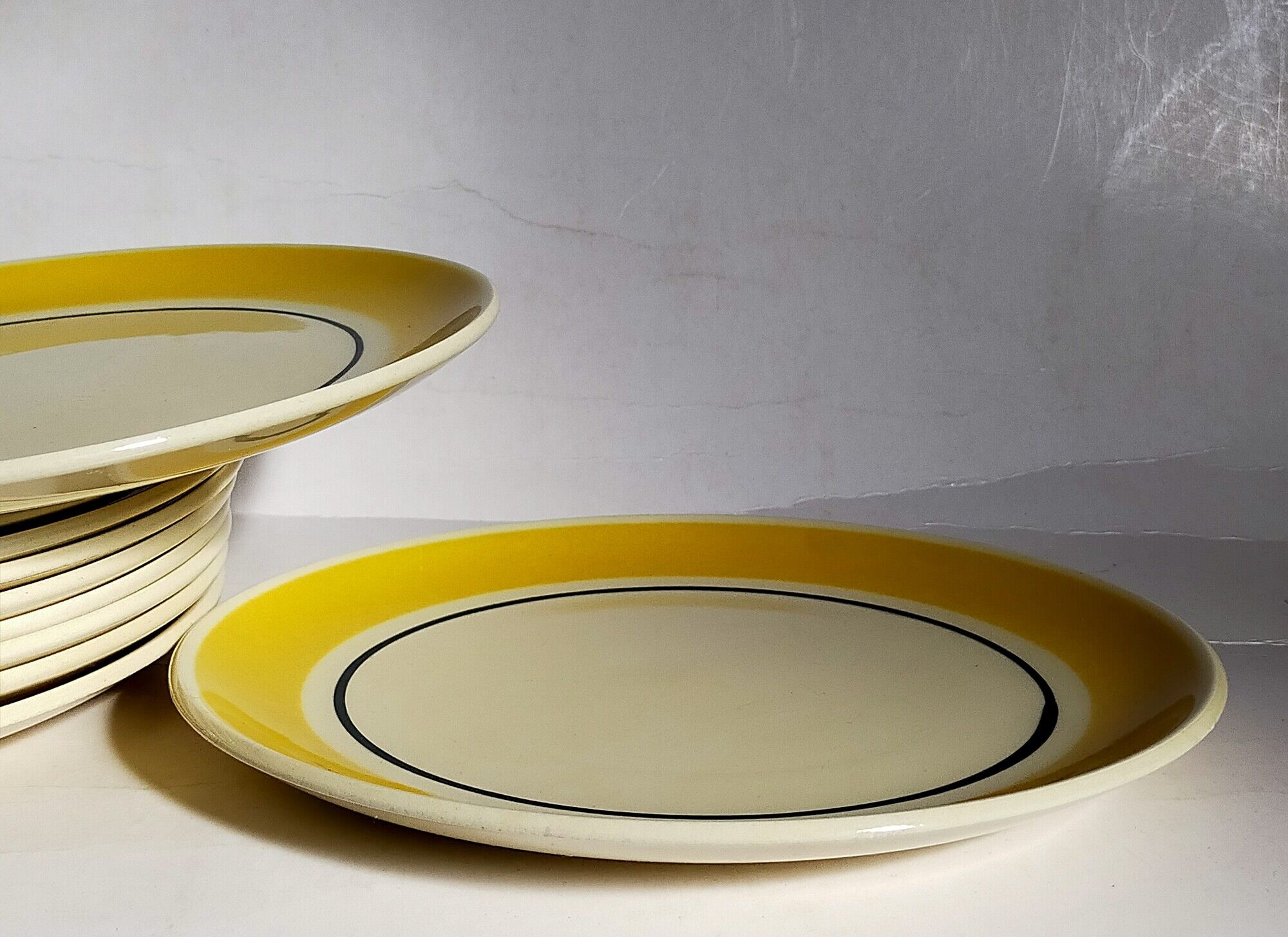 Ten dessert plates faience from gien creation primefleur, vintage "caroline" service