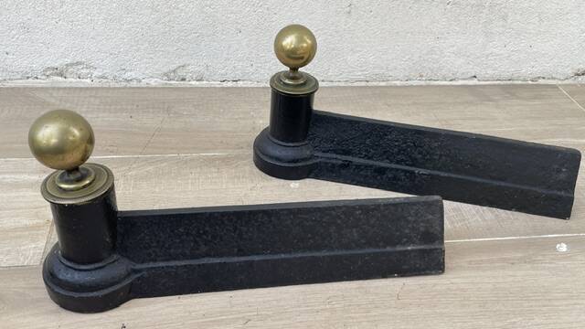 Chenets neoclassical cast iron and brass