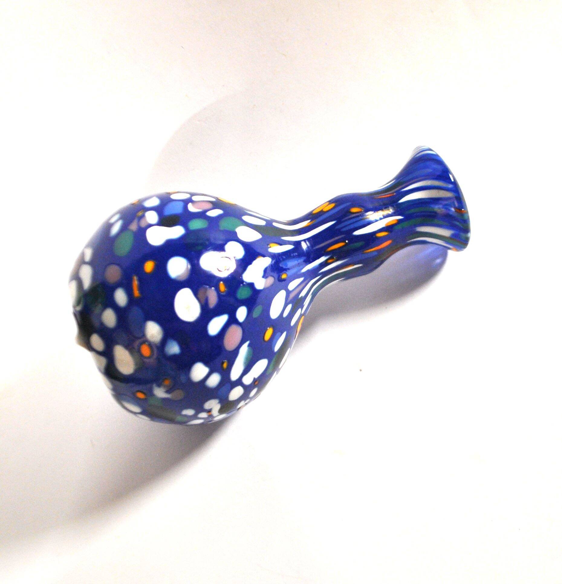 Vintage biot vase in double blown blue glass, coloured dot, design 2000 signed "arnold biot"