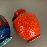Set of 2 Multi-Color Fat Lava Op Art Pottery Vase Made Bay Ceramics, Germany
