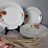 7 flowered dessert plates, St Amand factory, 1930