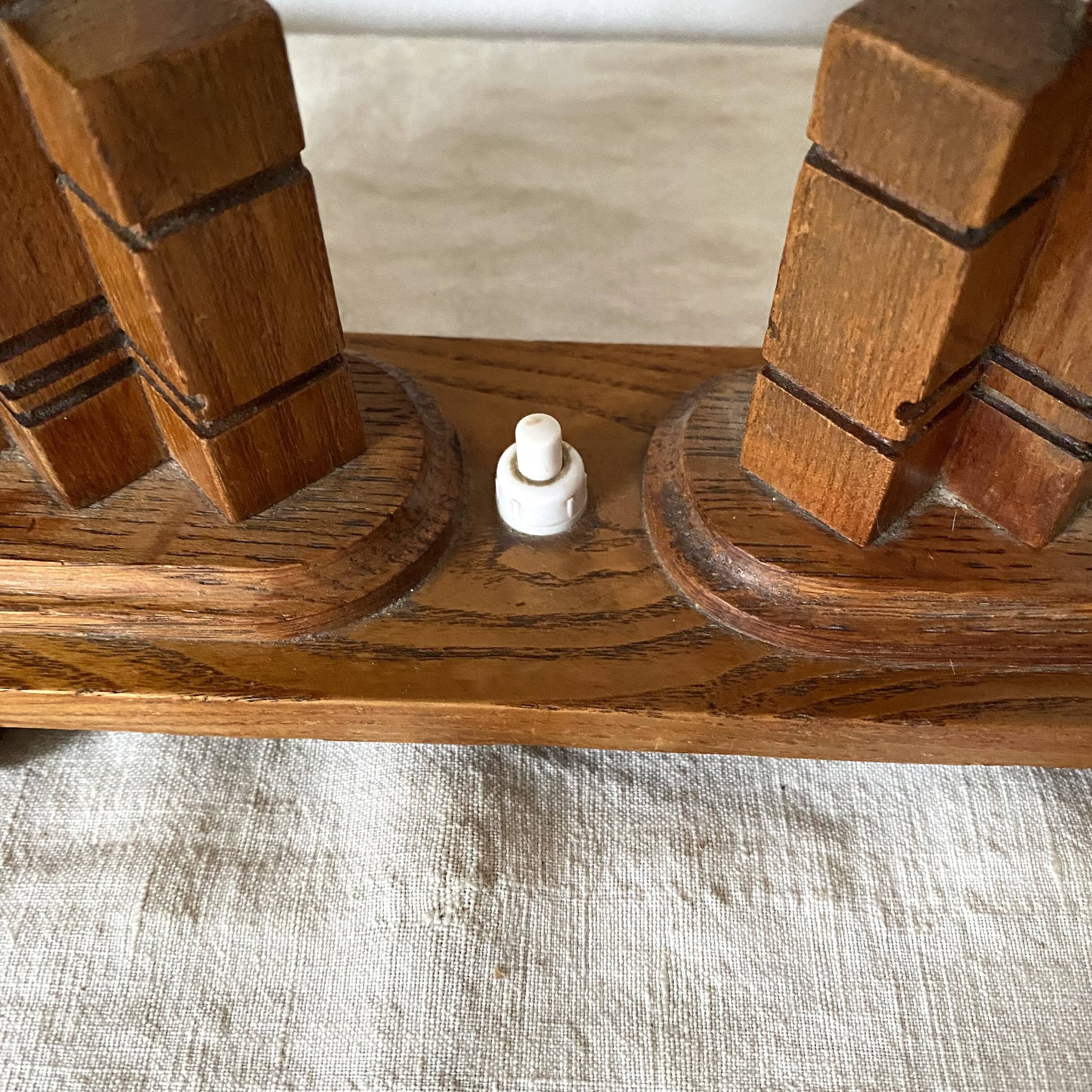 Art deco wooden lamp with photo holder