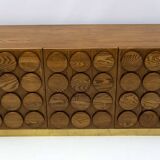 Brutalist Italian Chestnut Wood and Brass Bar Cabinet, 1970s