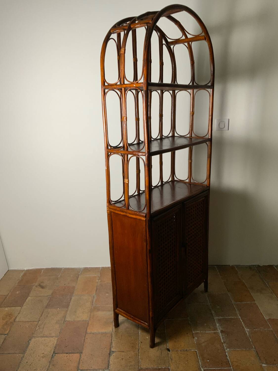 70" Rattan and Bamboo Shelf