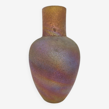 Very rare glass vase covered with metal oxides giving an iridescence signed Pantin