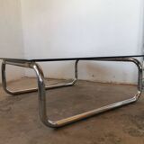 Chrome tubular metal and smoked glass coffee table