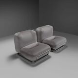 Mohair and chrome lounge chairs designed by Malchioro for IPE, Italy 1970s