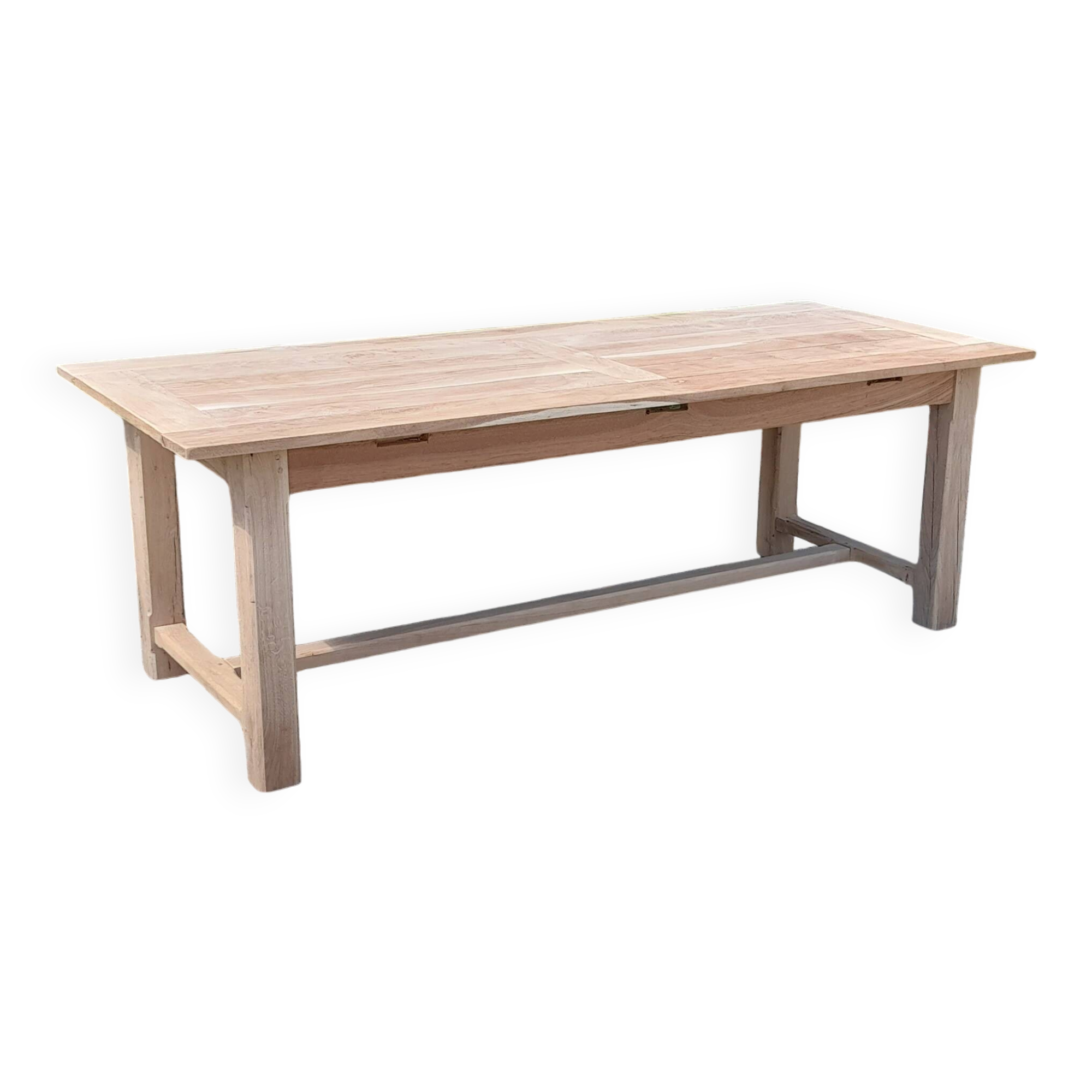 Solid oak farmhouse table in raw wood