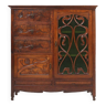 Remarquable armoire Art Nouveau en chêne avec porte vitrée verte et décor floral, France, 1910