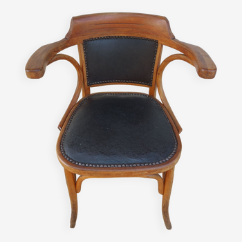 Fauteuil bois et cuir baumann