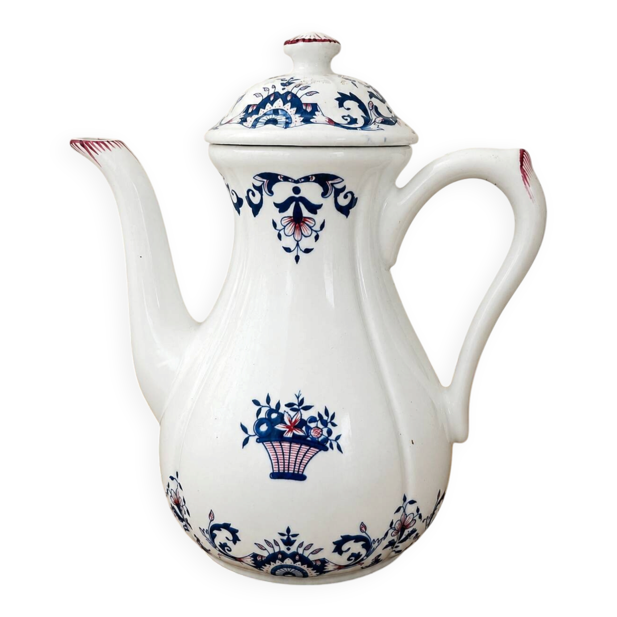Vintage teapot / coffee pot in earthenware – Rouen style – hand-painted