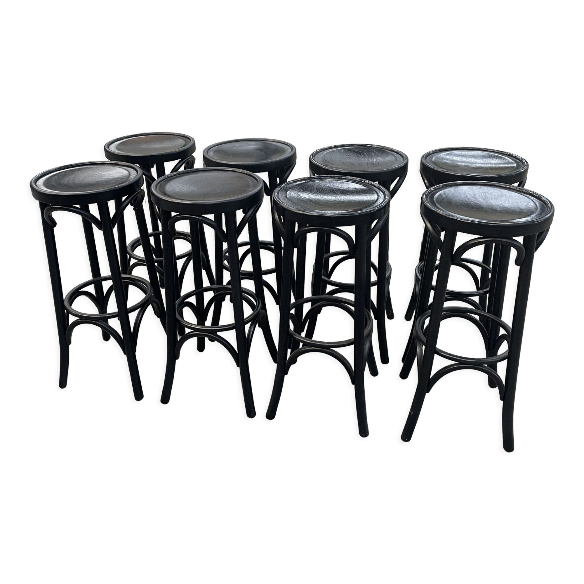 Set of 8 vintage wooden bar stools