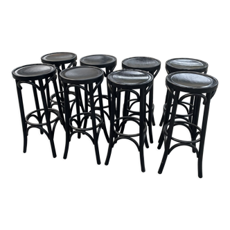 Set of 8 vintage wooden bar stools