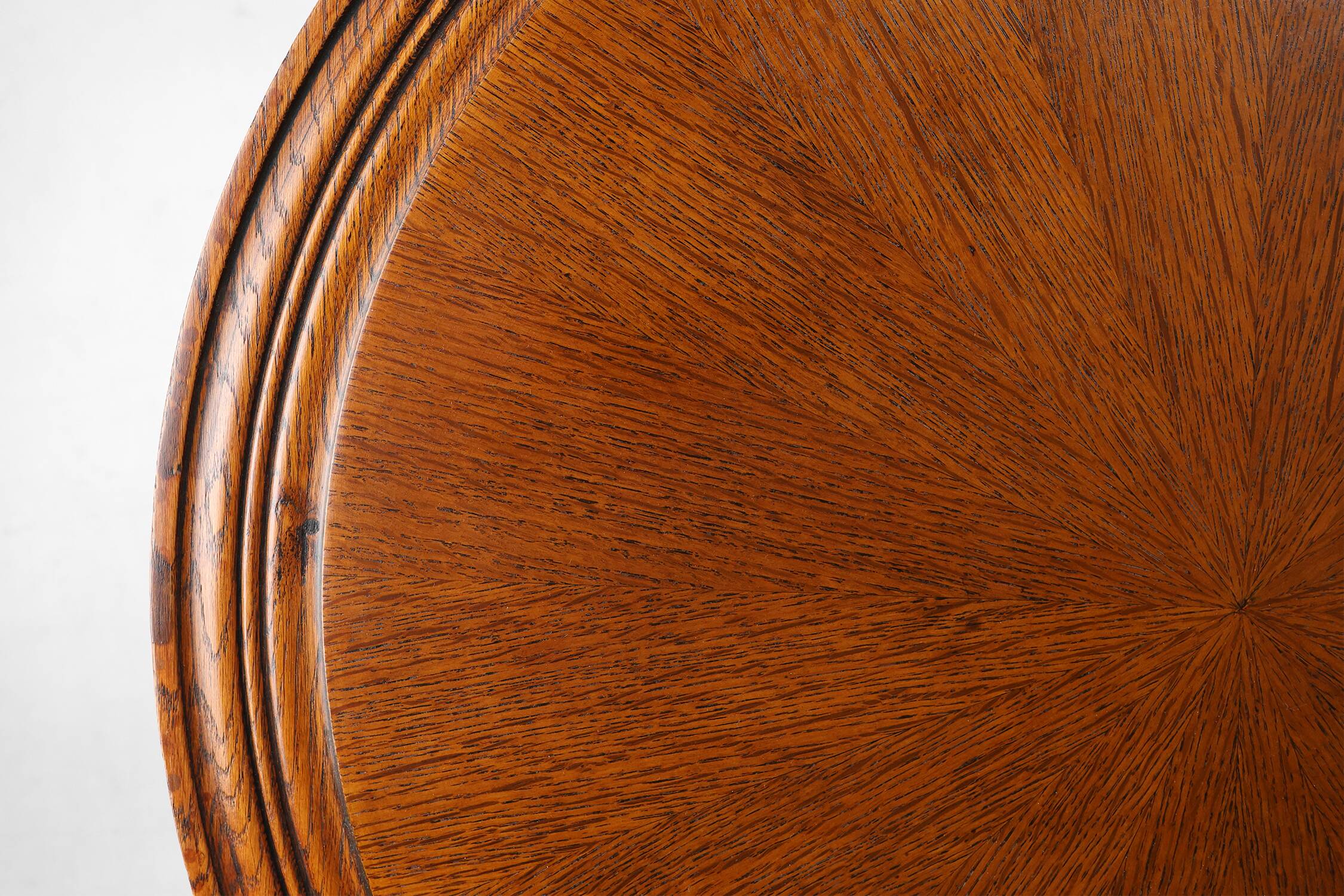 Antique English hand carved circular oak side table with lions head feet