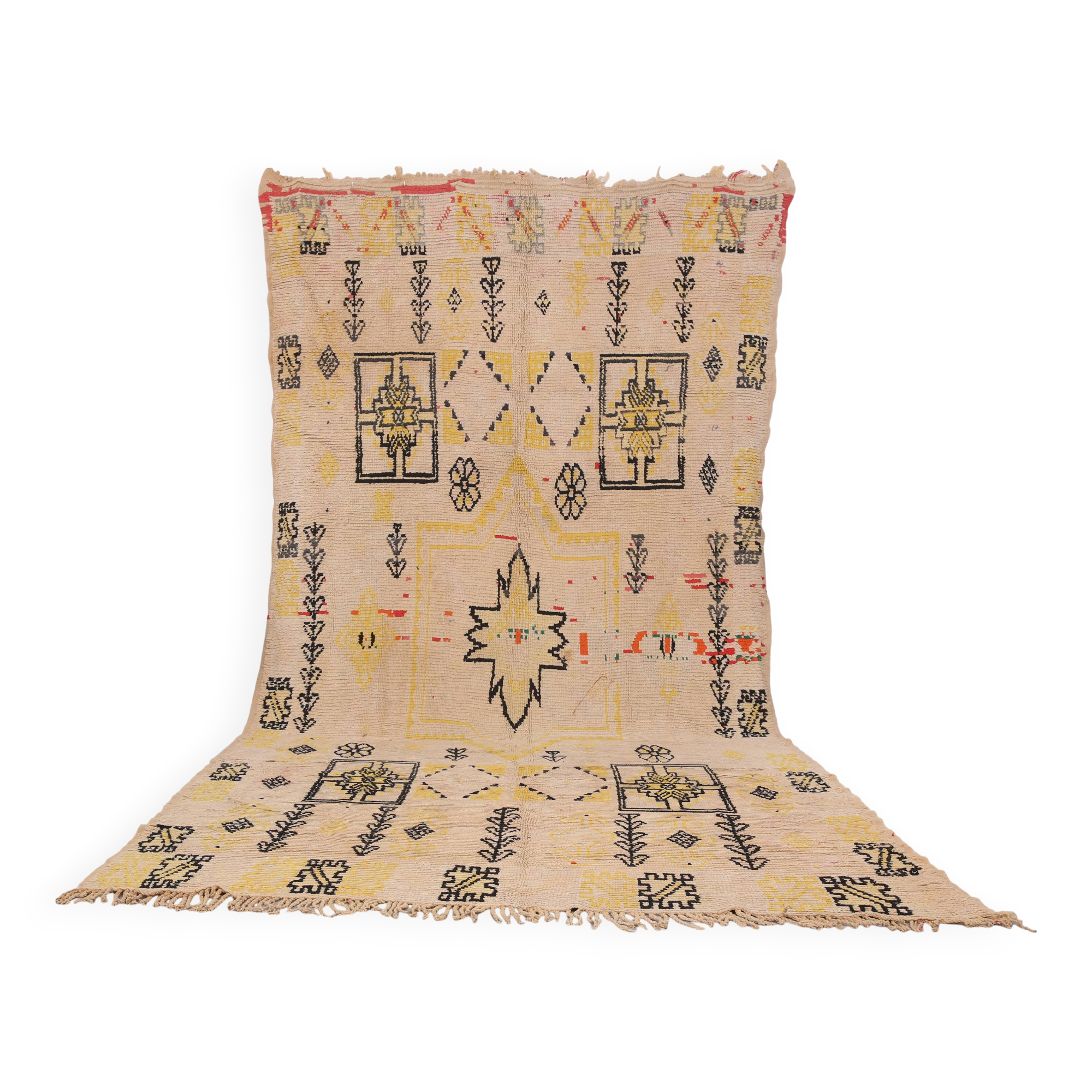 Beige Vintage Moroccan Rug 199 x 376 cm - Berber Wool Rug Handmade