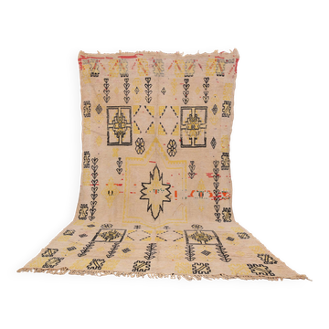 Tapis marocain vintage beige 199 x 376 cm - Tapis en laine berbère fait main