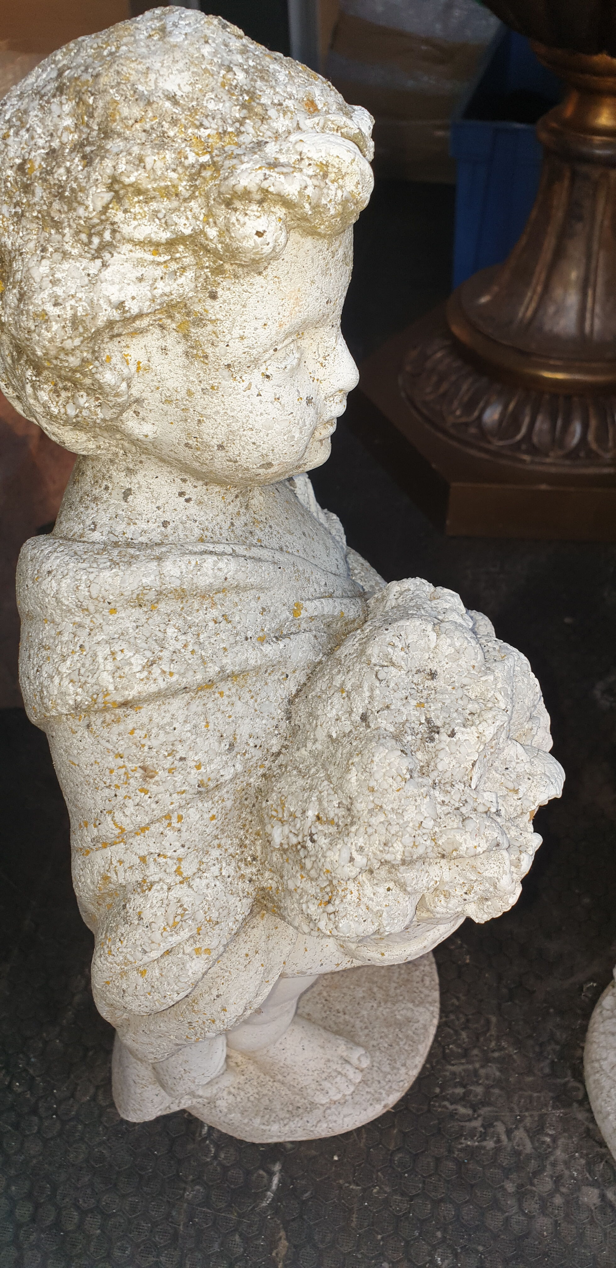 Pair of cherub garden statues reconstituted stone