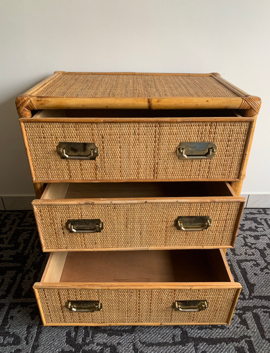 Chest of drawers in bamboo and braided wicker