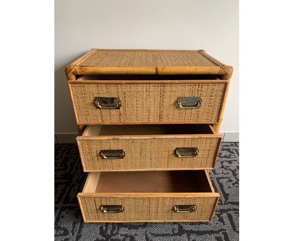 Chest of drawers in bamboo and braided wicker