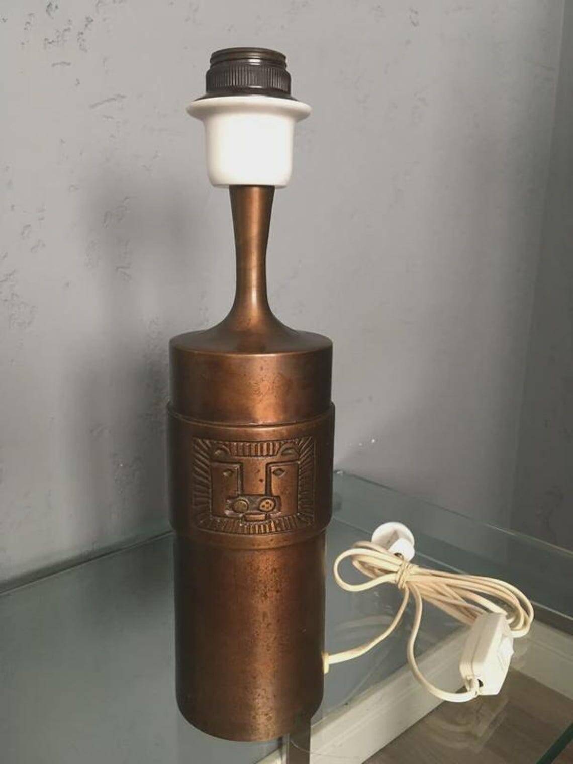 Stig Blomberg bronze table lamp with relief decoration, Sweden, 1960s