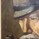 Oil on panel portrait of elderly man with pipe signed