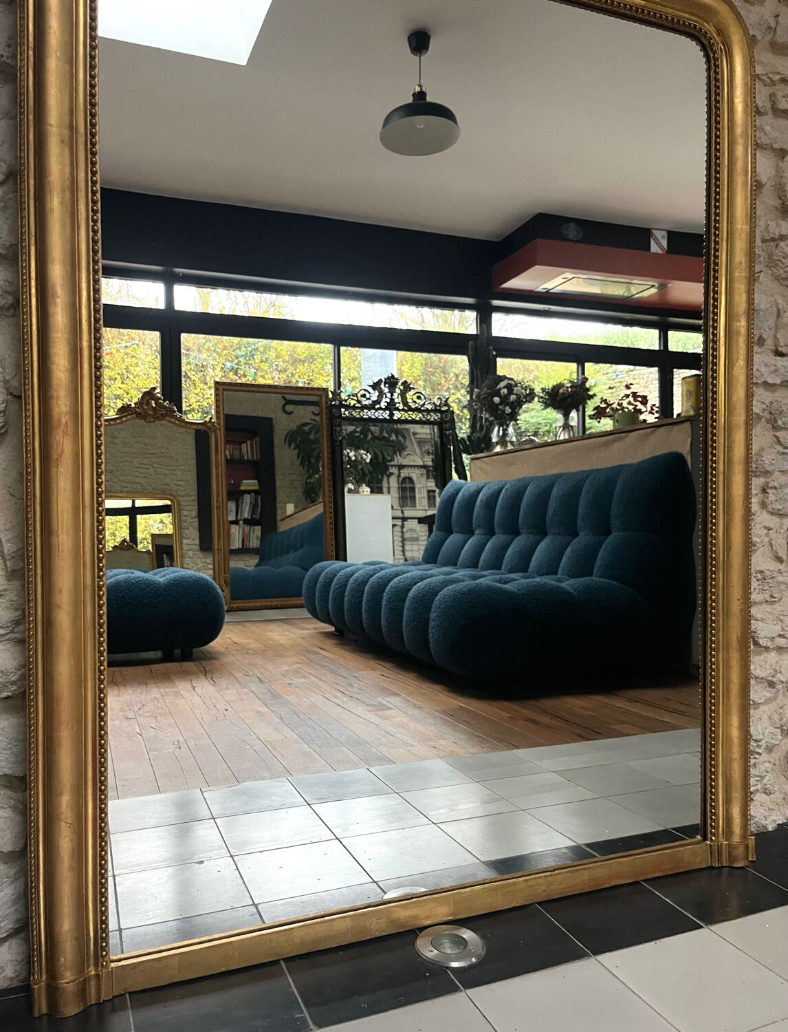 Antique mirror 150/116.5cm Louis-Philippe with pearl gold leaf.