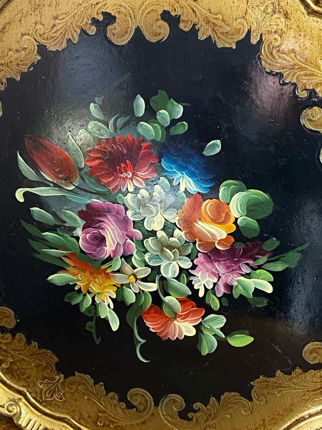 Round painted wooden platter