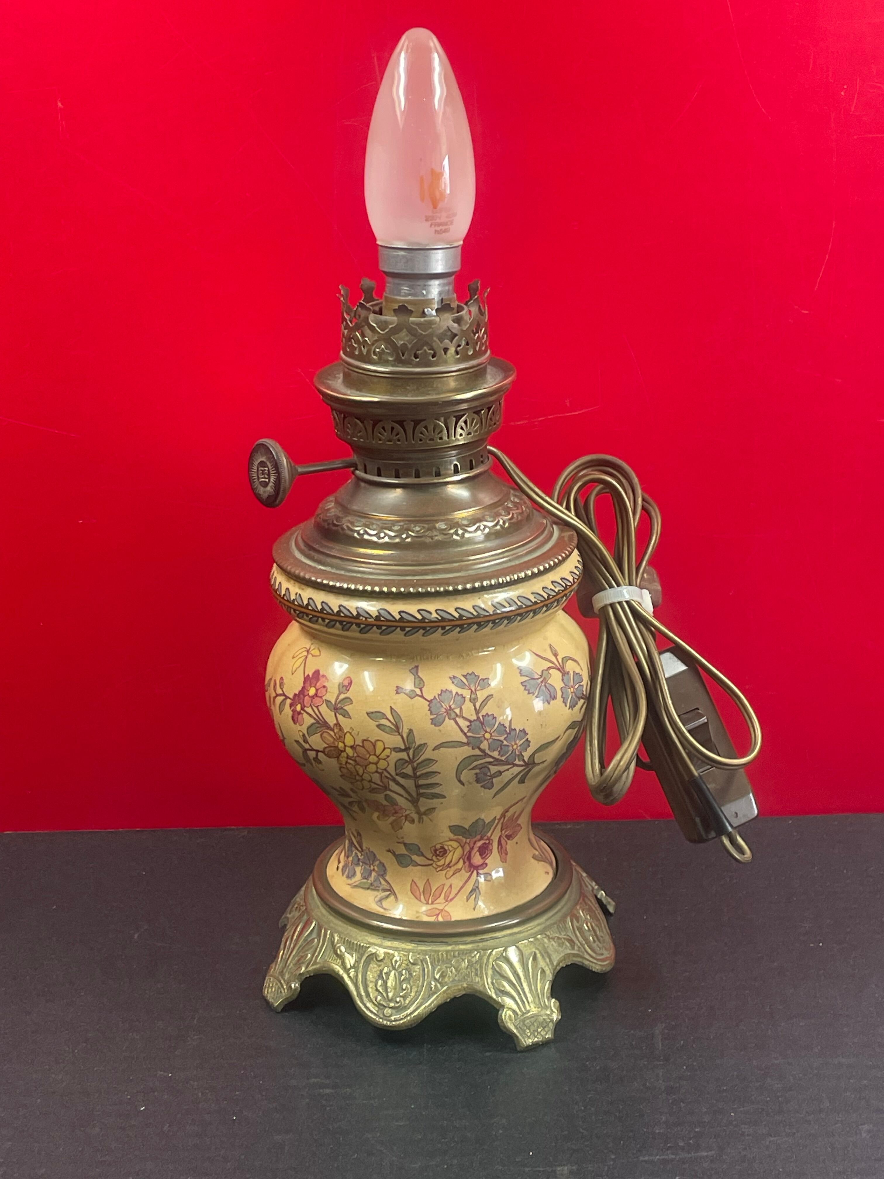 Ceramic and bronze lamp foot with Japanese floral decoration 24 cm