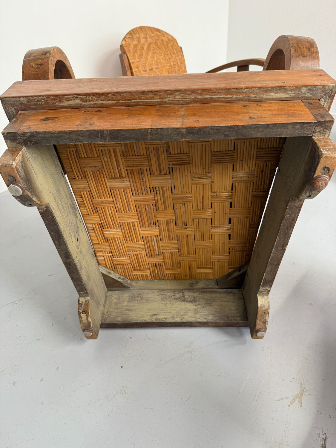 Set of 4 woven rattan armchairs, colonial style, 1950s