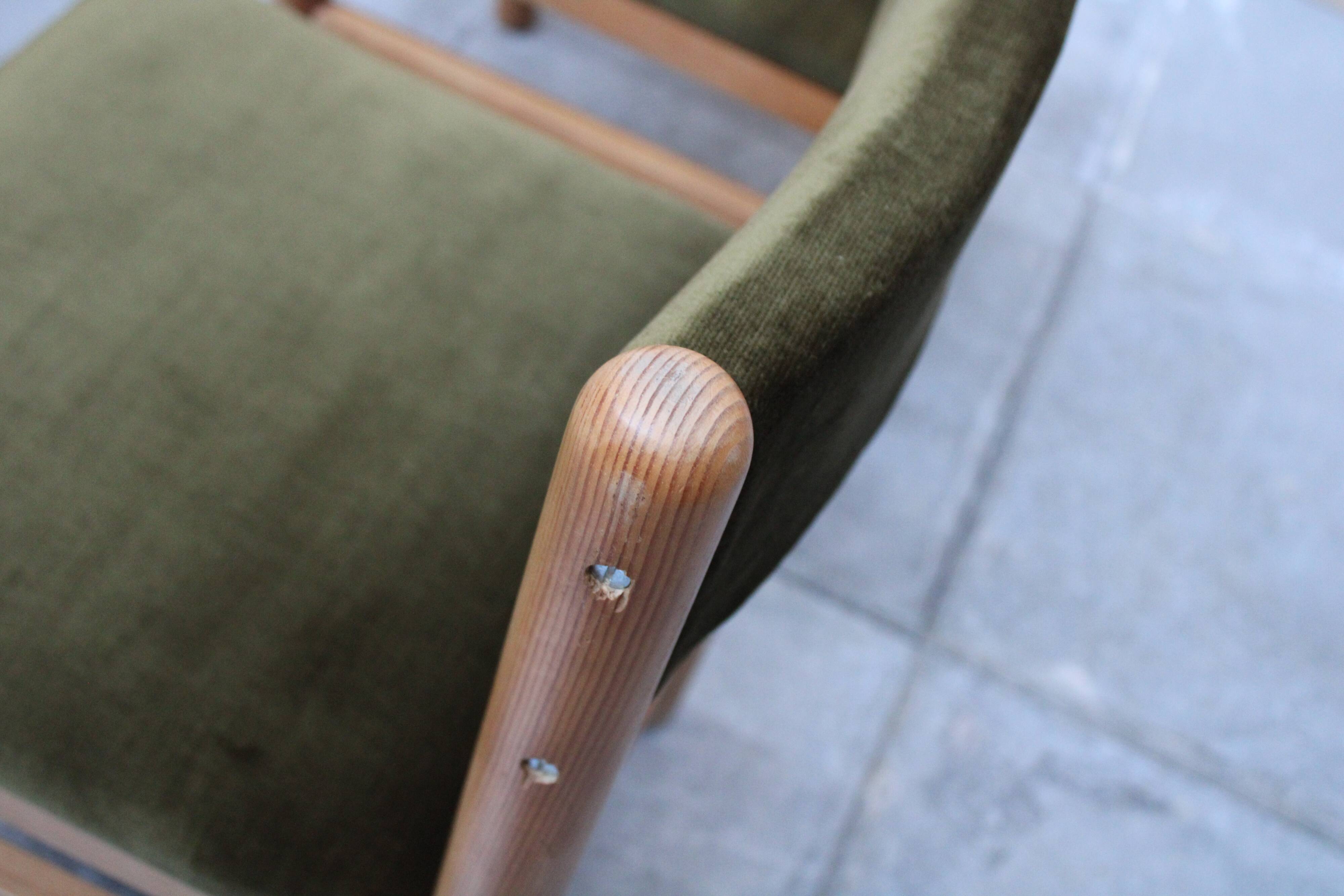 Vintage pine & velvet chairs