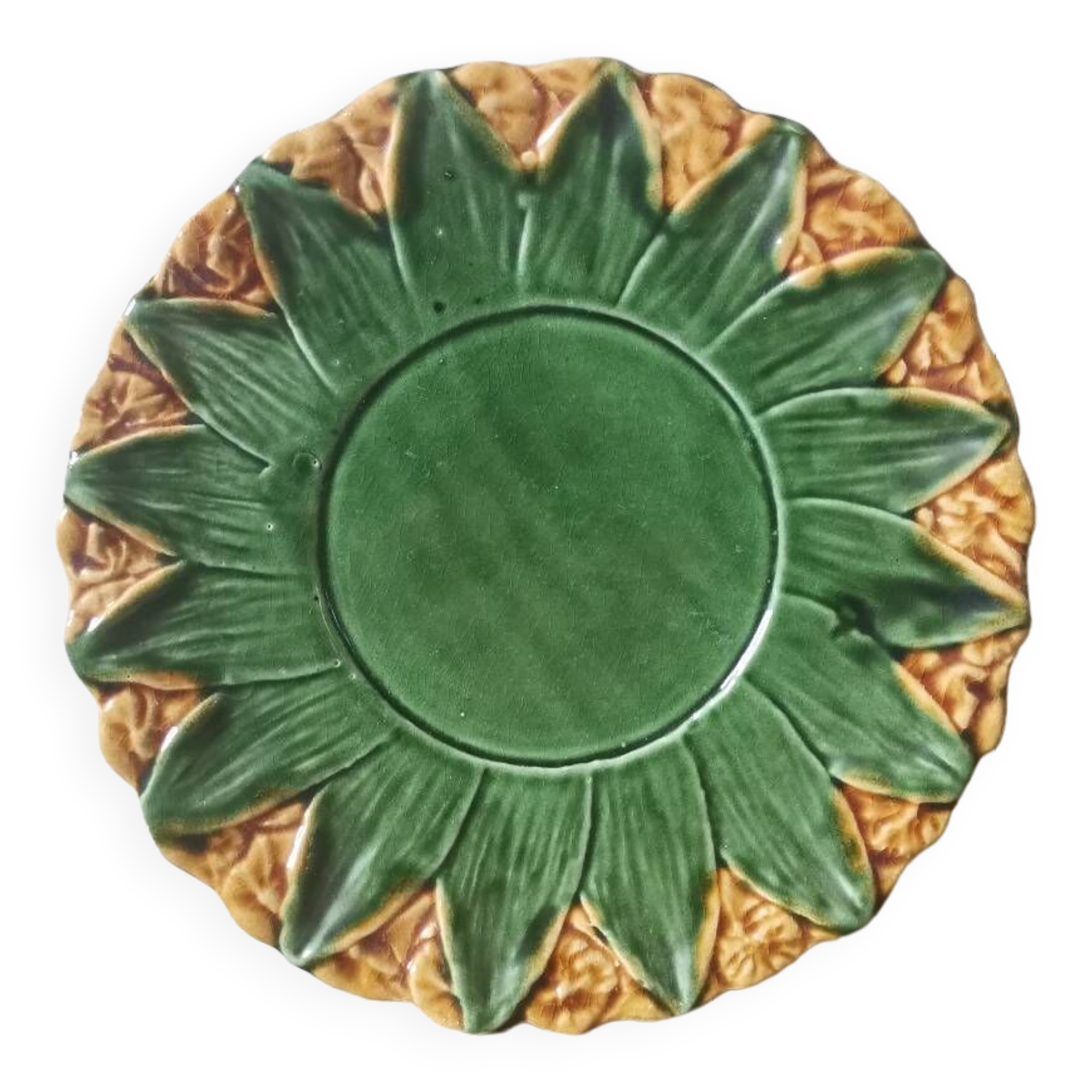 Plate signed vintage pineapple barbotine Portugal hand painted