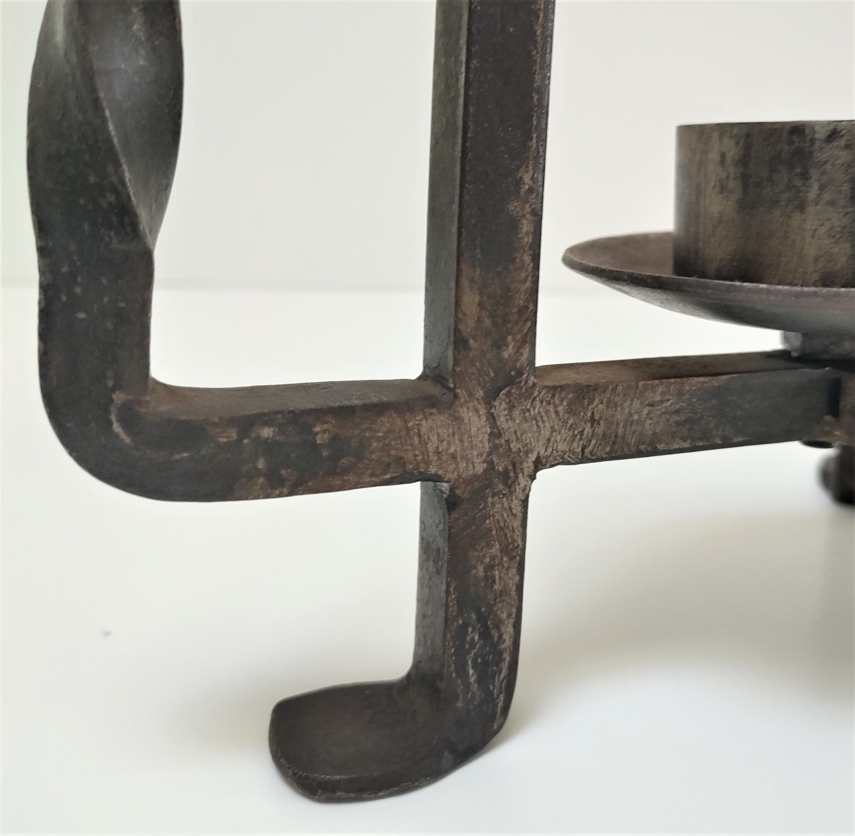 Brutalist candle holder design iron black patina 60s