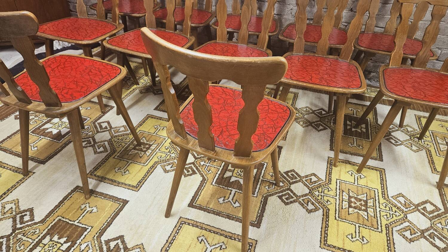 Set of 12 vintage 1960s red leatherette bistro chairs