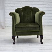 1950s, Danish armchair, green furniture velour, ash wood legs.