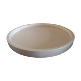 Round serving tray imitation beige leather - 1960s/70s