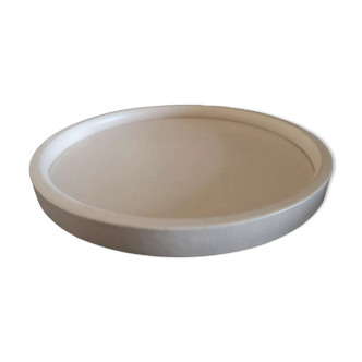 Round serving tray imitation beige leather - 1960s/70s