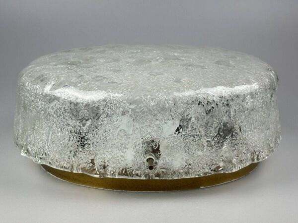 60s 70s ceiling lamp Plafoniere Flush Mount Ice Glass Hillebrand Germany