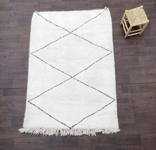 Berber carpet white and black moroccan 150x220