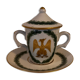 Tasse porcelaine de couleuvre aux couleurs de Napoléon avec sa soucoupe et couvercle