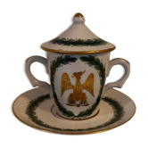 Porcelain cup of snake in the colors of Napoleon with its saucer and lid