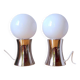 Pair of chromed metal and opaline lamps, 1980.