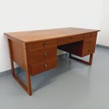 Double-sided executive desk sled legs vintage Scandinavian style in teak from the 60s