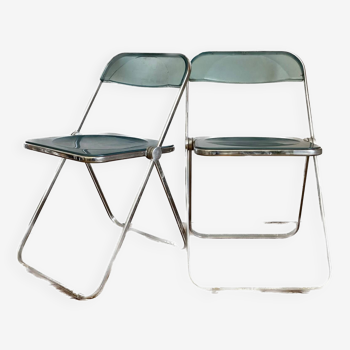 Pair of transparent blue plia chairs by Giancarlo Piretti for Castelli - Italy 1960