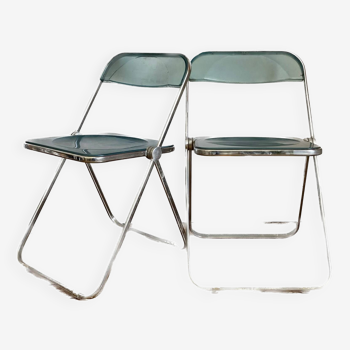 Paire de chaises plia bleu transparent par Giancarlo Piretti pour Castelli - Italie 1960