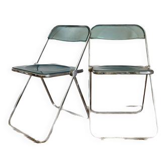 Pair of transparent blue plia chairs by Giancarlo Piretti for Castelli - Italy 1960