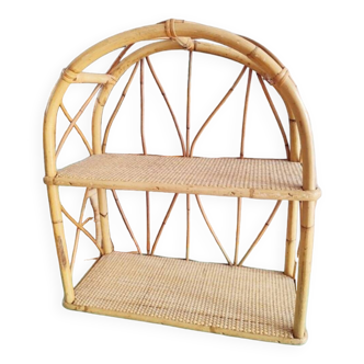 Vintage wicker rattan wall bookcase shelf