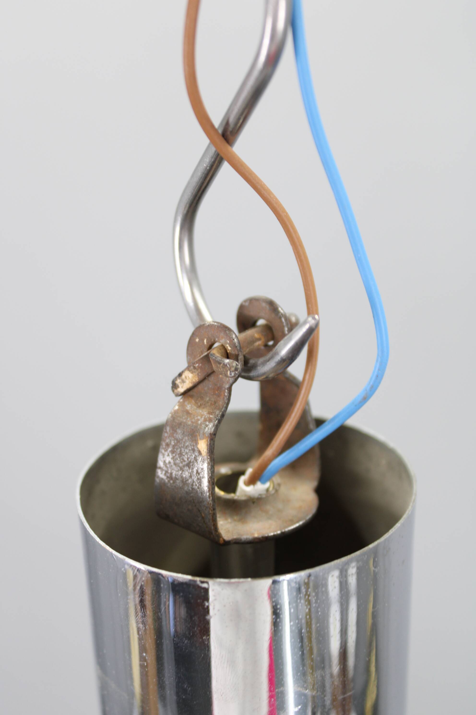 Art Deco chrome and sandblasted glass chandelier, Czechoslovakia, 1940s