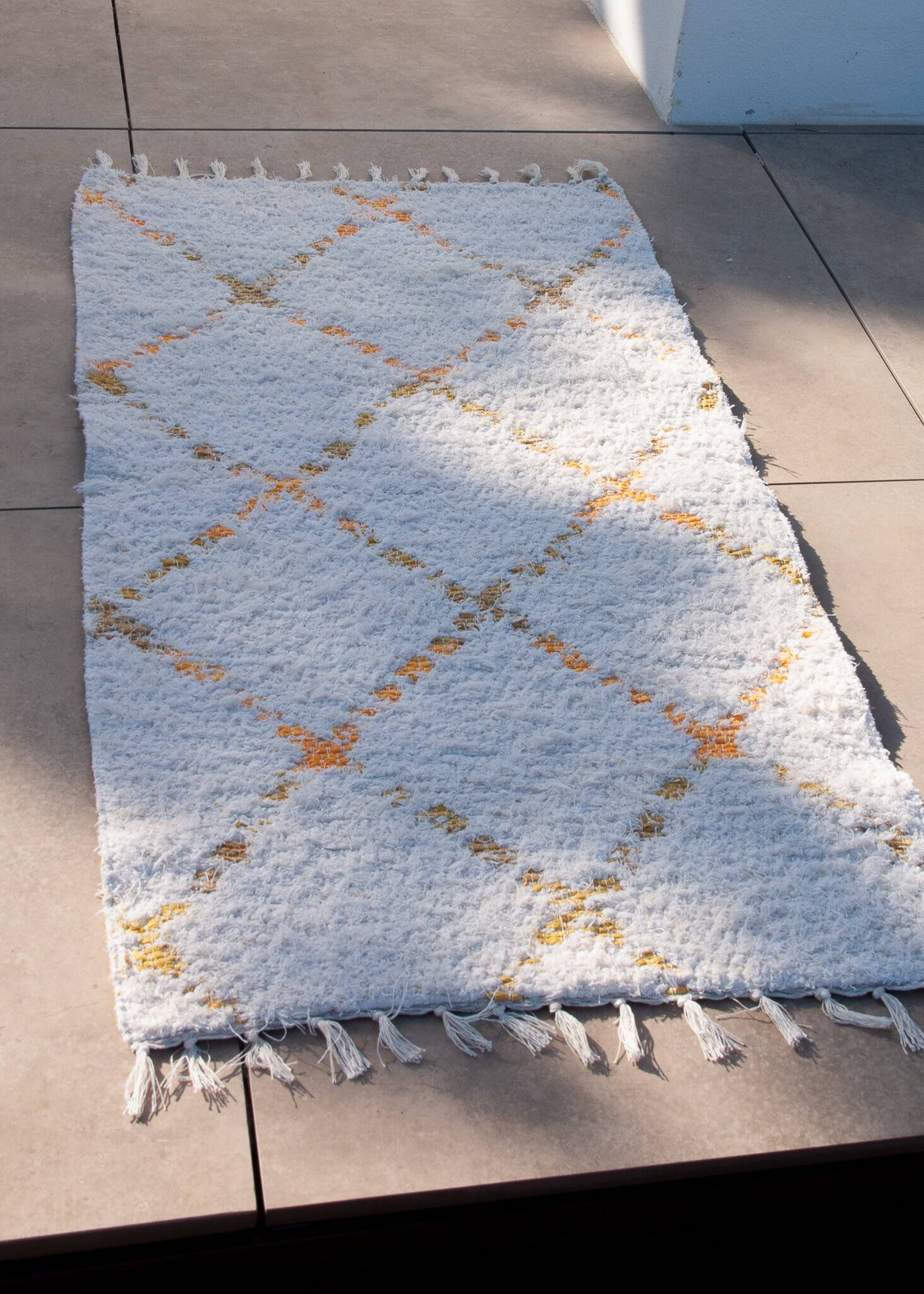 Tapis artisanal en coton recyclé - Reversible - Jaune