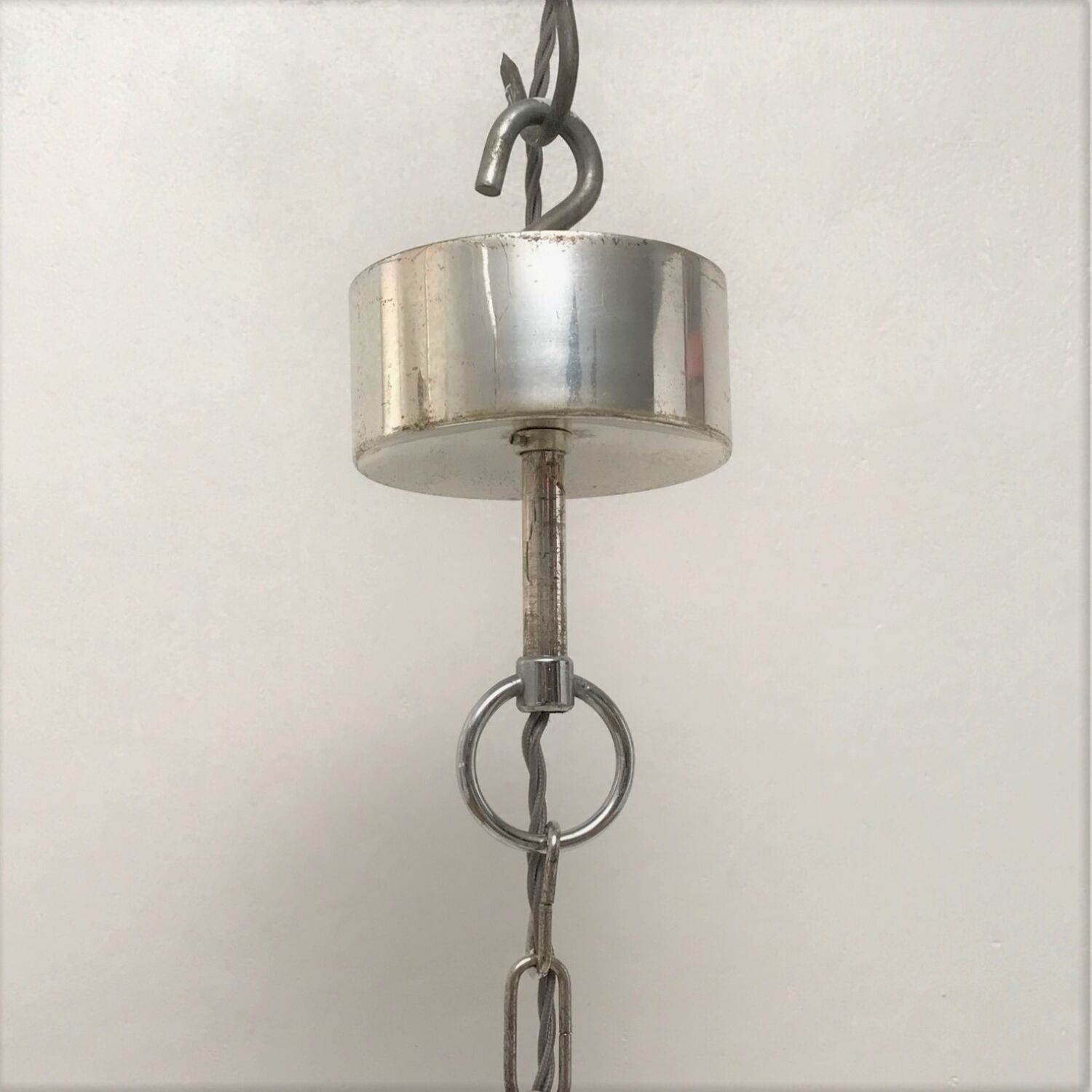 Sciolari chandelier `Ovali` 12 lights, silver with optical crystals, 1970`s ca, Italian, Rewired